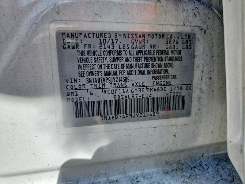 2018 Nissan Sentra მანქანა იყიდება აუქციონზე, vin: 3N1AB7AP9JY214689, აუქციონის ნომერი: 62799816