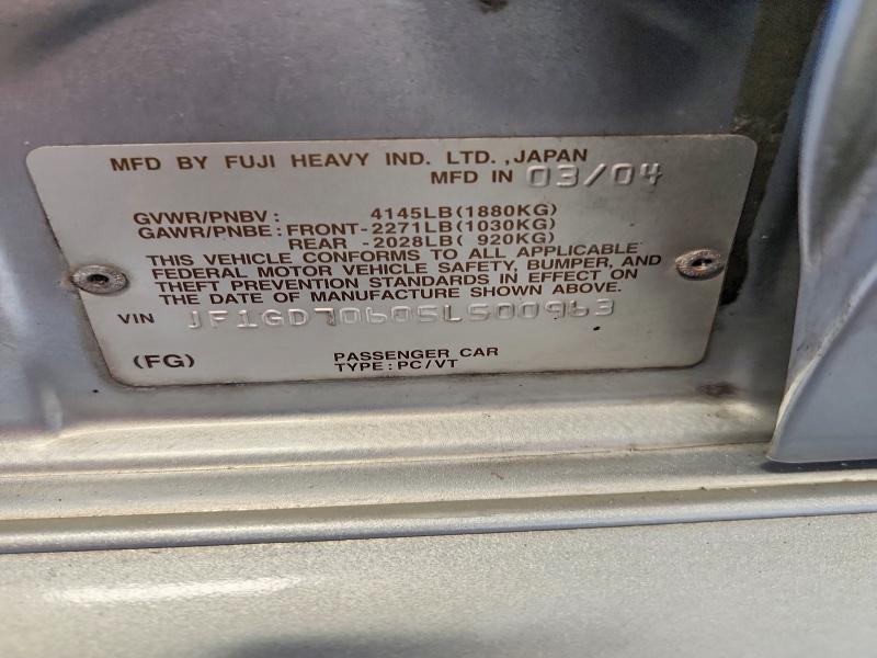 Aukcja sprzedaży 2005 Subaru Impreza, vin: JF1GD70605L500963, numer aukcji: 63002136