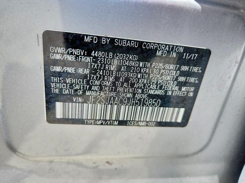 Продаж на аукціоні авто 2018 Subaru Forester, vin: JF2SJAAC9JH519850, номер лоту: 61001336