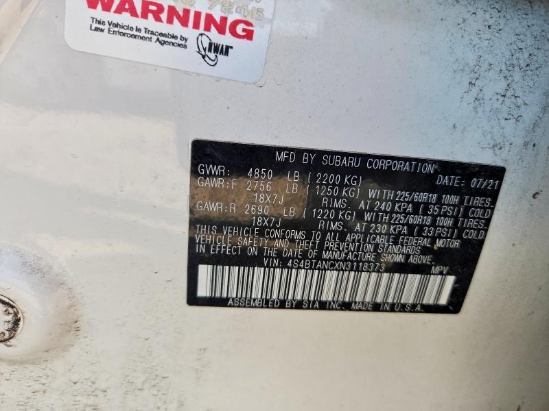 2022 Subaru Outback მანქანა იყიდება აუქციონზე, vin: 4S4BTANCXN3118373, აუქციონის ნომერი: 59279416