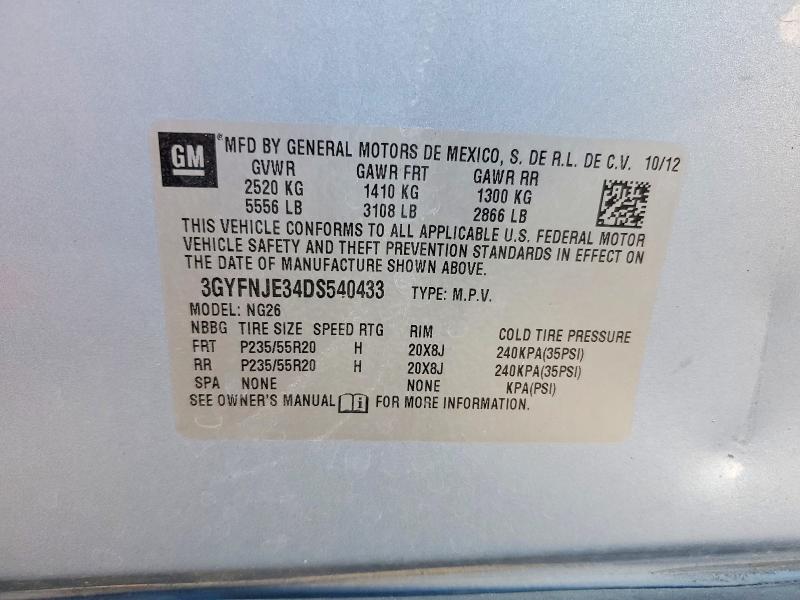 2013 Cadillac Srx მანქანა იყიდება აუქციონზე, vin: 3GYFNJE34DS540433, აუქციონის ნომერი: 60715296