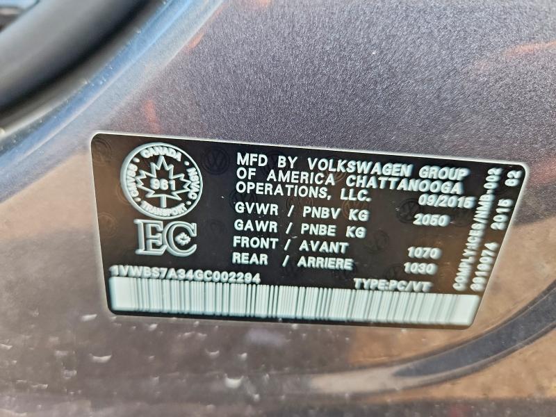 Продаж на аукціоні авто 2016 Volkswagen Passat, vin: 1VWBS7A34GC002294, номер лоту: 62624376