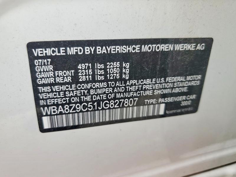 Aukcja sprzedaży 2018 Bmw 330, vin: WBA8Z9C51JG827807, numer aukcji: 62496086