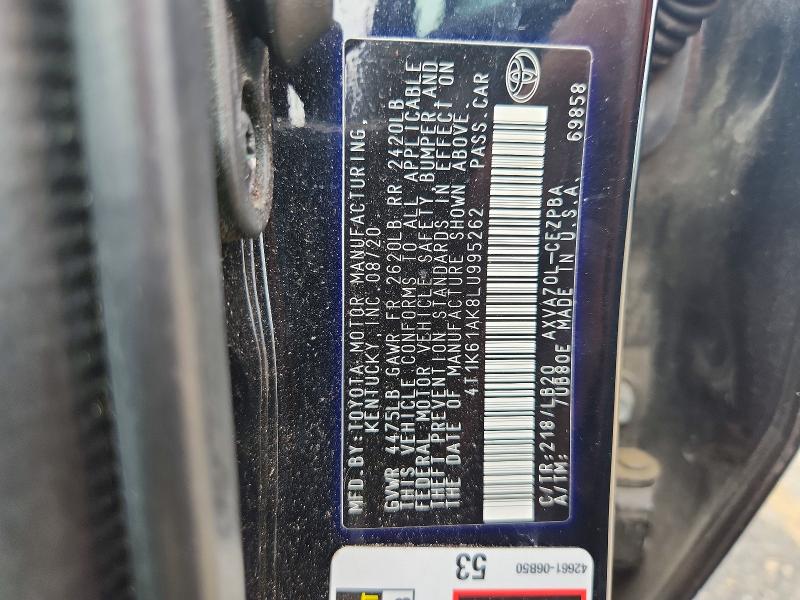 61116176 :رقم المزاد ، 4T1K61AK8LU995262 vin ، 2020 Toyota Camry مزاد بيع