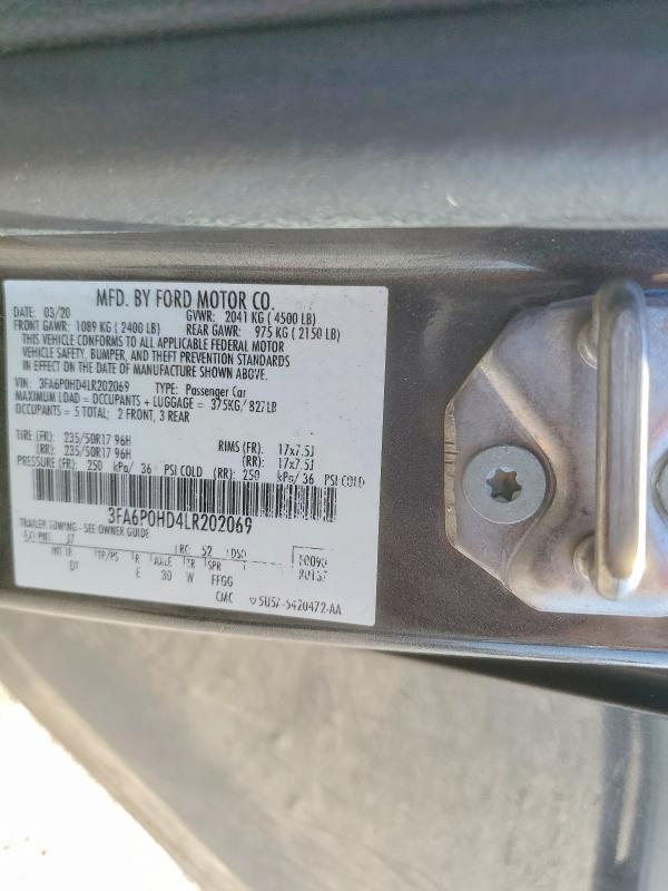 Продаж на аукціоні авто 2020 Ford Fusion, vin: 3FA6P0HD4LR202069, номер лоту: 61868936