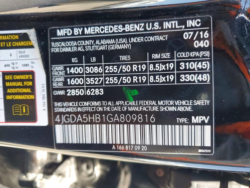 2016 Mercedes-benz Gle მანქანა იყიდება აუქციონზე, vin: 4JGDA5HB1GA809816, აუქციონის ნომერი: 63371666