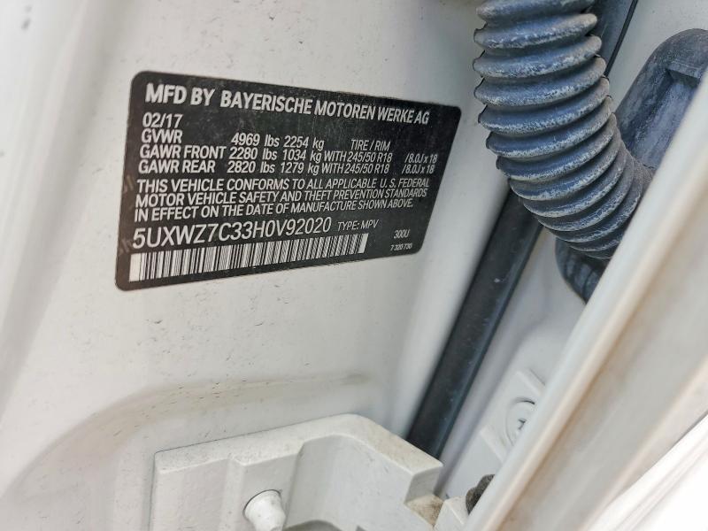 Продажа на аукционе авто 2017 Bmw X3, vin: 5UXWZ7C33H0V92020, номер лота: 62149126