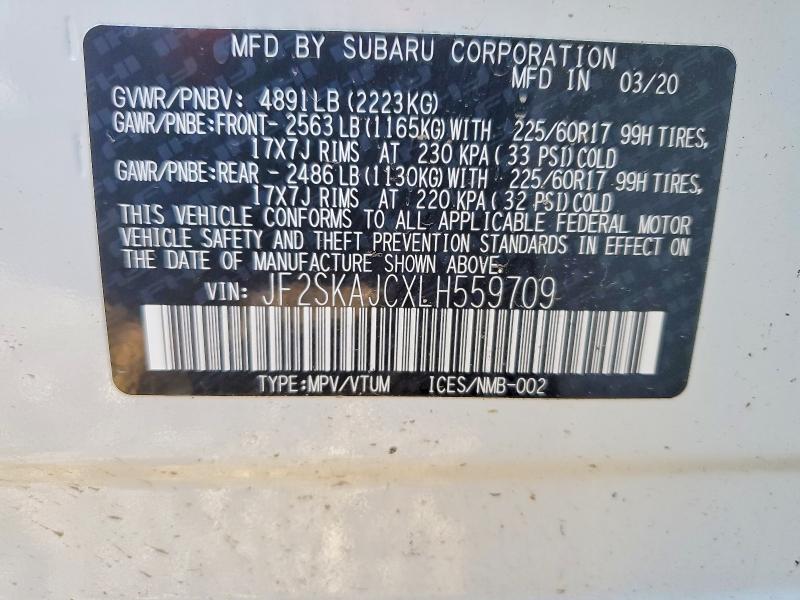 60625816 :رقم المزاد ، JF2SKAJCXLH559709 vin ، 2020 Subaru Forester مزاد بيع