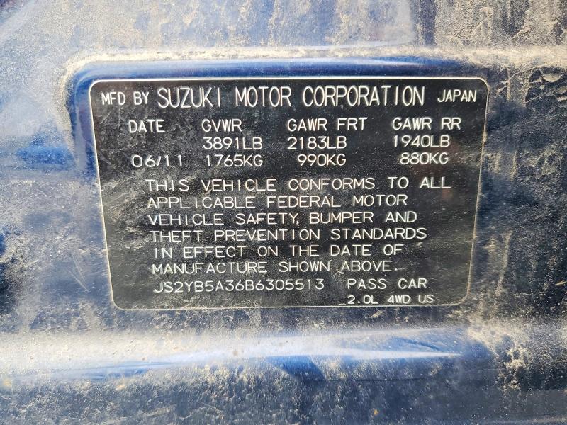 2011 Suzuki Sx4 მანქანა იყიდება აუქციონზე, vin: JS2YB5A36B6305513, აუქციონის ნომერი: 60954006