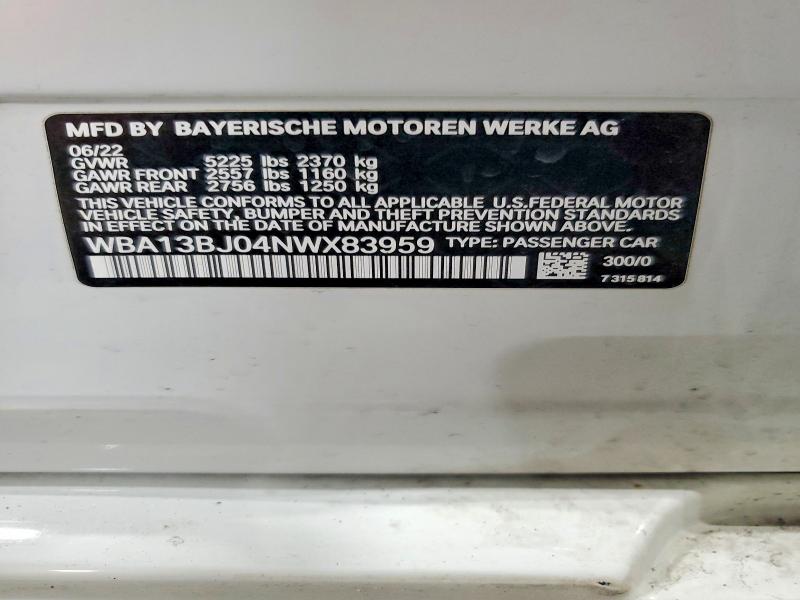 Продажа на аукционе авто 2022 Bmw 530, vin: WBA13BJ04NWX83959, номер лота: 63583936