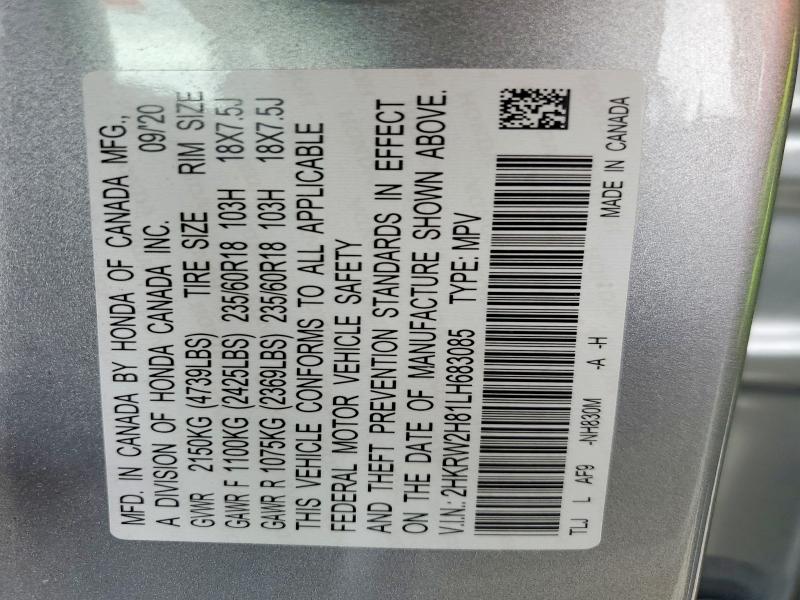 Продажа на аукционе авто 2020 Honda Cr-v, vin: 2HKRW2H81LH683085, номер лота: 59657876