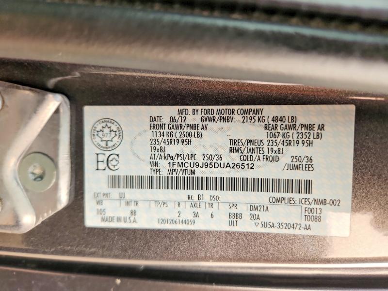 2013 Ford Escape მანქანა იყიდება აუქციონზე, vin: 1FMCU9J95DUA26512, აუქციონის ნომერი: 61310356