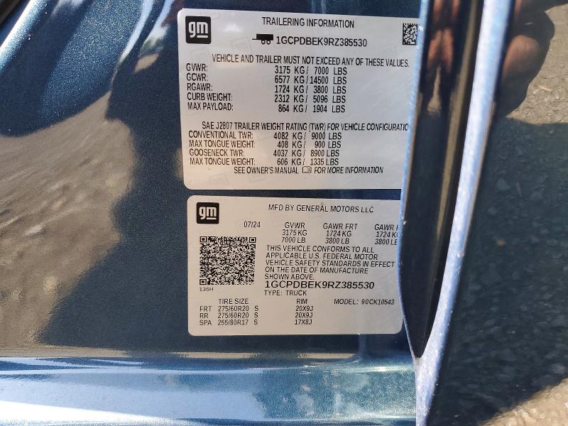 62047476 :رقم المزاد ، 1GCPDBEK9RZ385530 vin ، 2024 Chevrolet Silverado مزاد بيع