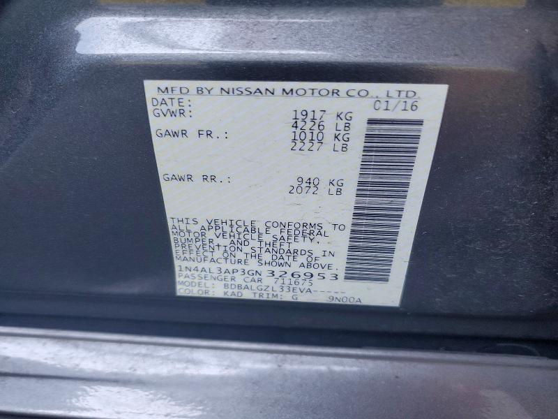 Продаж на аукціоні авто 2016 Nissan Altima, vin: 1N4AL3AP3GN326953, номер лоту: 62591526