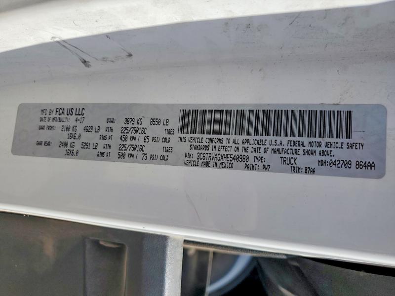 2017 Ram Promaster 1500 მანქანა იყიდება აუქციონზე, vin: 3C6TRVAGXHE540980, აუქციონის ნომერი: 62715296