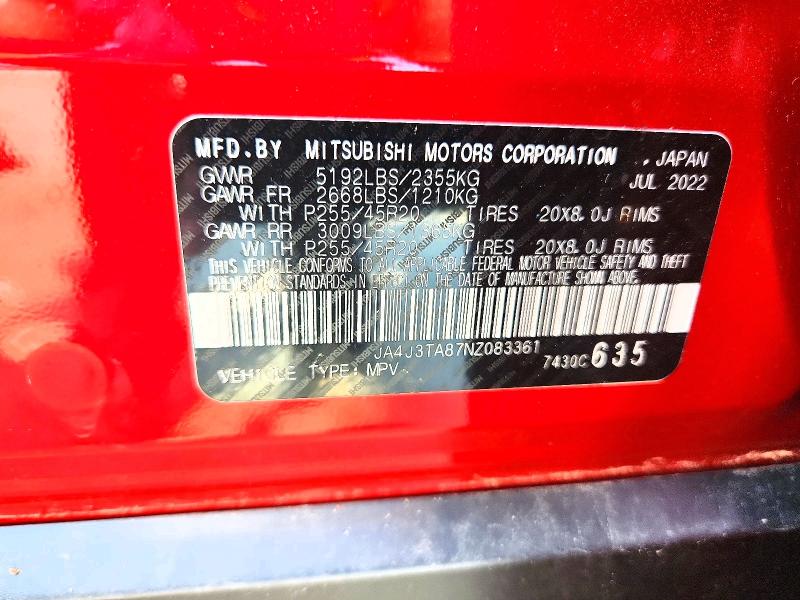 Продажа на аукционе авто 2022 Mitsubishi Outlander, vin: JA4J3TA87NZ083361, номер лота: 62962876