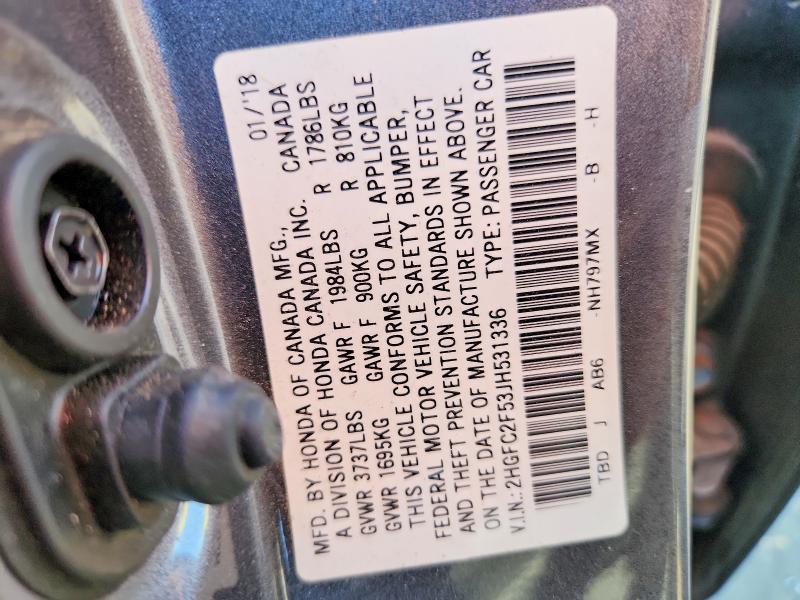 Продажа на аукционе авто 2018 Honda Civic, vin: 2HGFC2F53JH531336, номер лота: 60830966