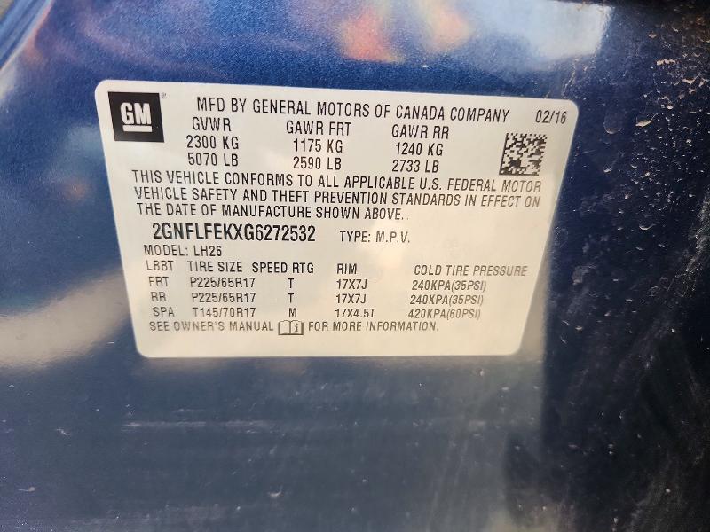 2016 Chevrolet Equinox მანქანა იყიდება აუქციონზე, vin: 2GNFLFEKXG6272532, აუქციონის ნომერი: 62873686