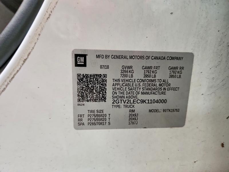 2019 Gmc Sierra Limited მანქანა იყიდება აუქციონზე, vin: 2GTV2LEC9K1104000, აუქციონის ნომერი: 59577366