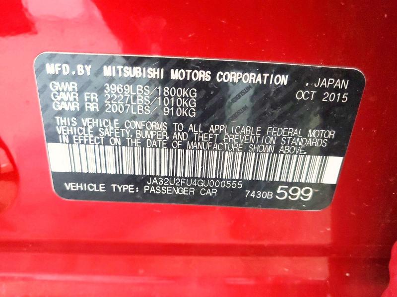 Продаж на аукціоні авто 2016 Mitsubishi Lancer, vin: JA32U2FU4GU000555, номер лоту: 61783046