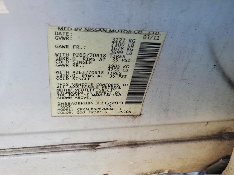 Aukcja sprzedaży 2011 Nissan Titan, vin: 1N6BA0EK8BN316989, numer aukcji: 59075536