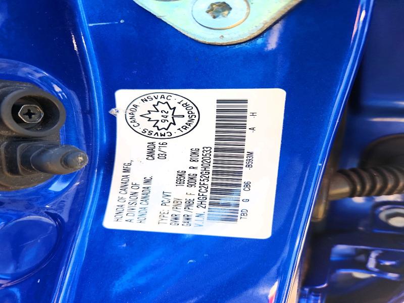 2016 Honda Civic მანქანა იყიდება აუქციონზე, vin: 2HGFC2F52GH020533, აუქციონის ნომერი: 61760146