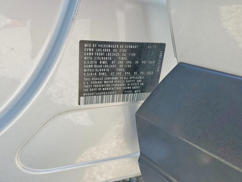 59959246 :رقم المزاد ، WVGAV7AX0HK026555 vin ، 2017 Volkswagen Tiguan مزاد بيع