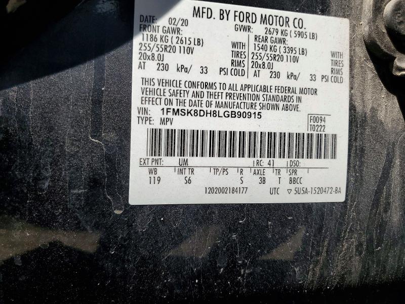 Продажа на аукционе авто 2020 Ford Explorer, vin: 1FMSK8DH8LGB90915, номер лота: 59342706