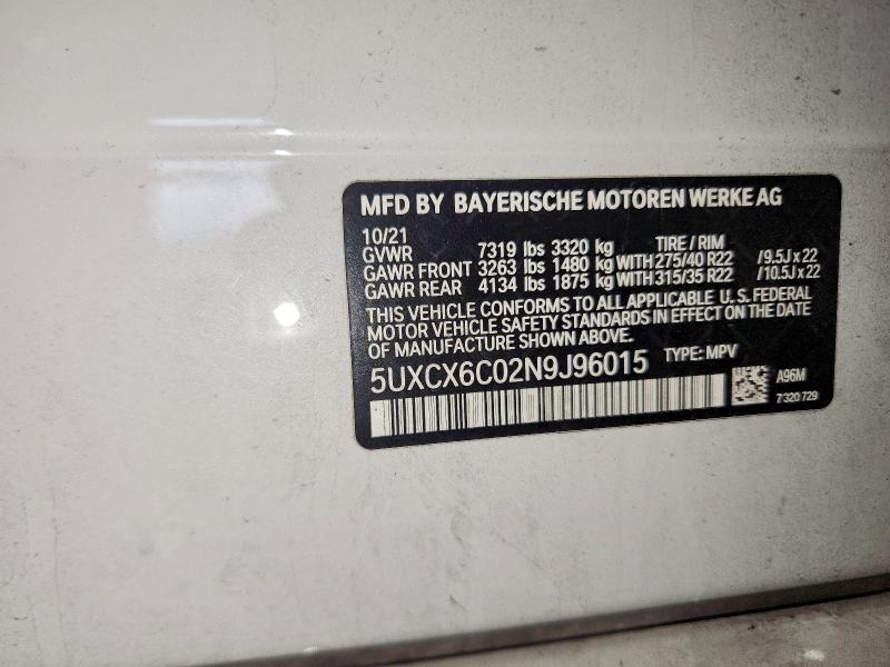 Aukcja sprzedaży 2022 Bmw X7, vin: 5UXCX6C02N9J96015, numer aukcji: 59326296
