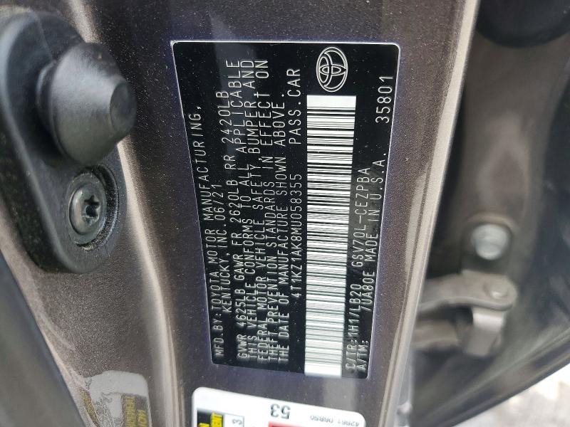 Продажа на аукционе авто 2021 Toyota Camry, vin: 4T1KZ1AK8MU058355, номер лота: 62007296