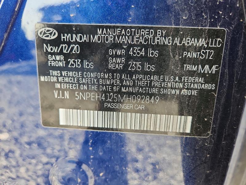Продажа на аукционе авто 2021 Hyundai Sonata, vin: 5NPEH4J25MH092849, номер лота: 62907566