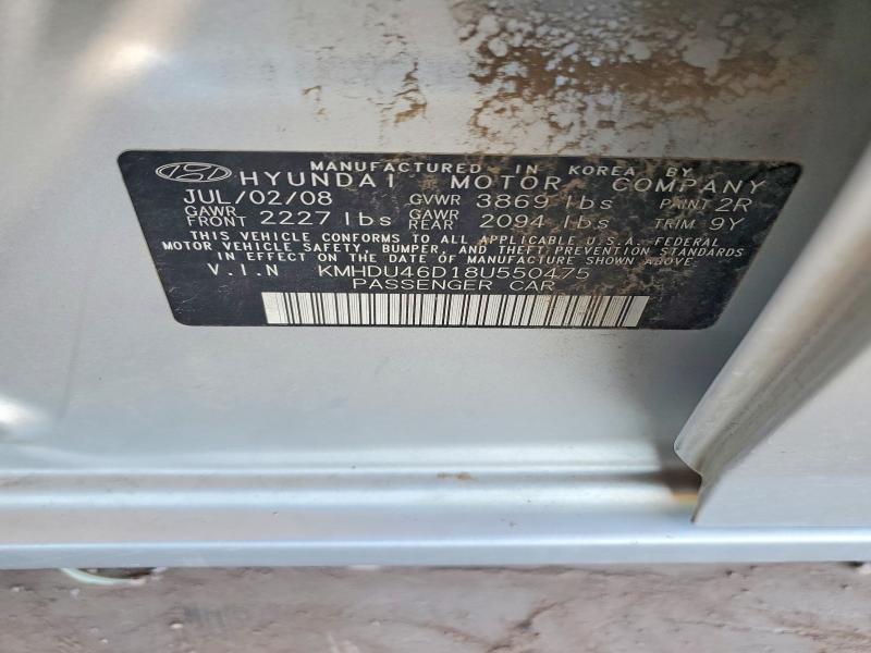 59696596 :رقم المزاد ، KMHDU46D18U550475 vin ، 2008 Hyundai Elantra مزاد بيع