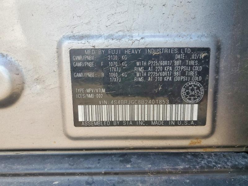 Продажа на аукционе авто 2011 Subaru Outback, vin: 4S4BRJGC8B2401853, номер лота: 61008996