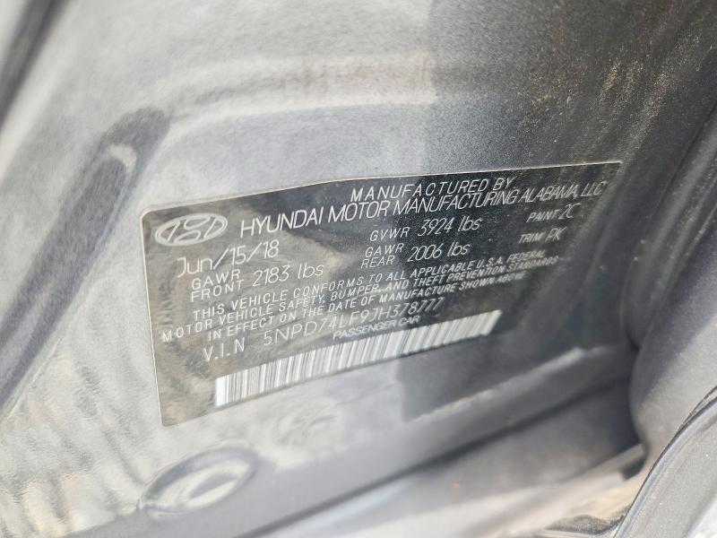 97684765 :رقم المزاد ، 5NPD74LF9JH378777 vin ، 2018 Hyundai Elantra مزاد بيع