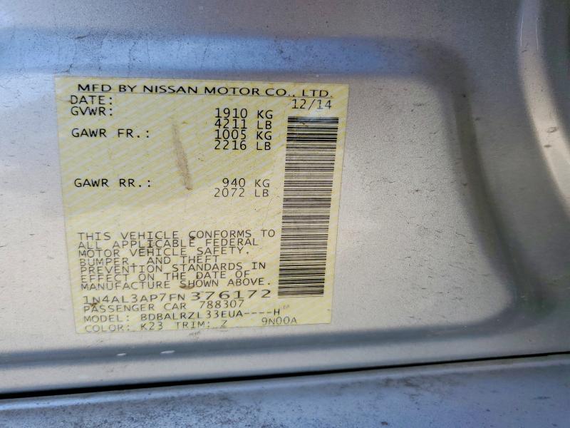 Продажа на аукционе авто 2015 Nissan Altima, vin: 1N4AL3AP7FN376172, номер лота: 58954946