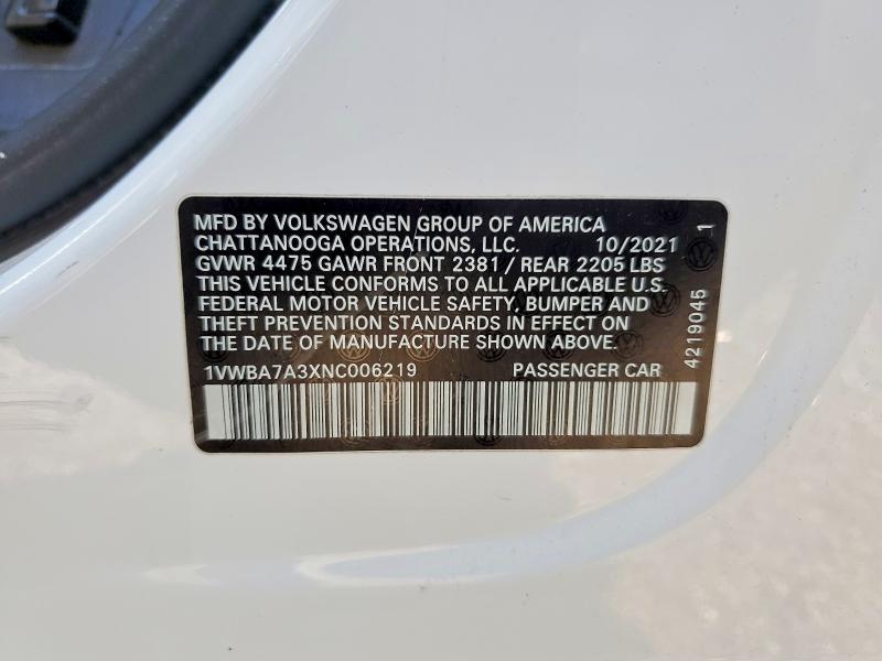Продажа на аукционе авто 2022 Volkswagen Passat, vin: 1VWBA7A3XNC006219, номер лота: 60686496
