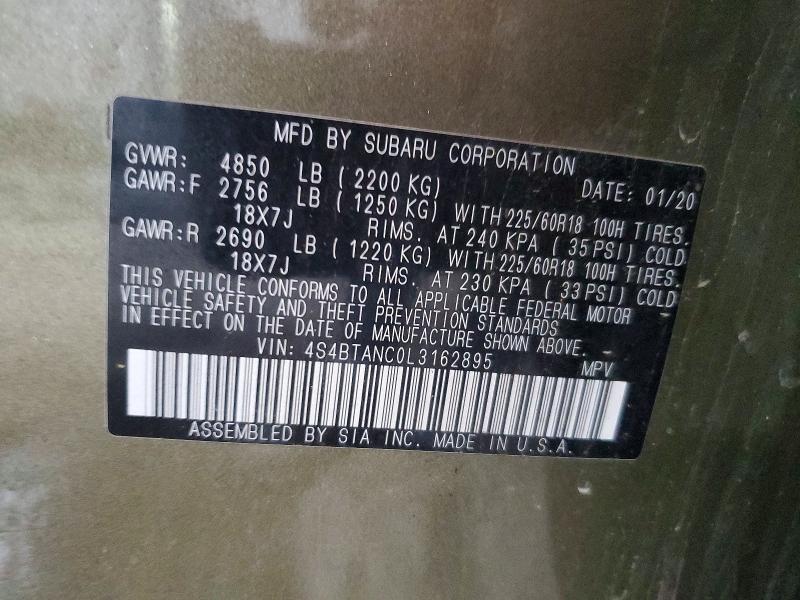 Aukcja sprzedaży 2020 Subaru Outback, vin: 4S4BTANC0L3162895, numer aukcji: 61231796
