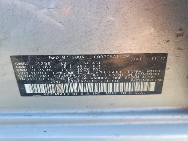 2018 Subaru Impreza მანქანა იყიდება აუქციონზე, vin: 4S3GTAK60J1720939, აუქციონის ნომერი: 59138726