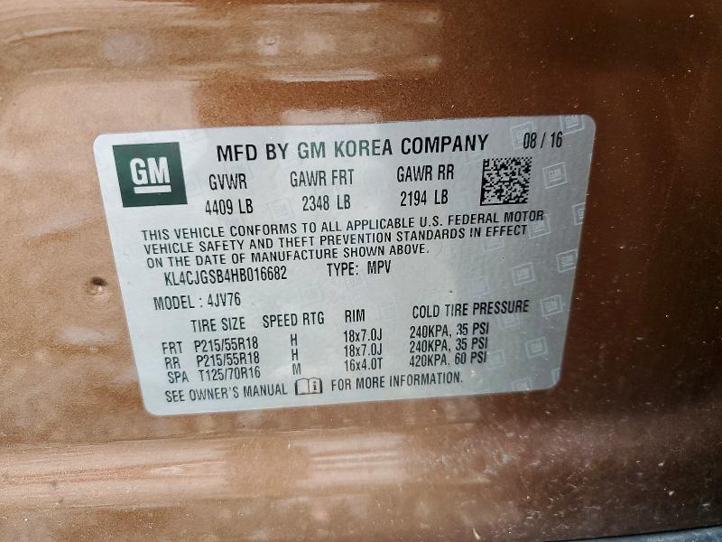 Aukcja sprzedaży 2017 Buick Encore, vin: KL4CJGSB4HB016682, numer aukcji: 60458866