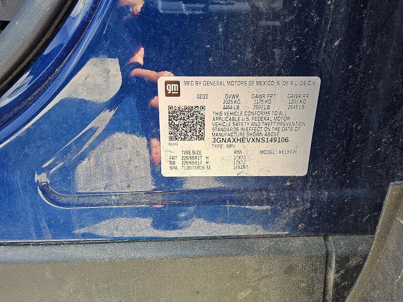 60197296 :رقم المزاد ، 3GNAXHEVXNS149106 vin ، 2022 Chevrolet Equinox مزاد بيع