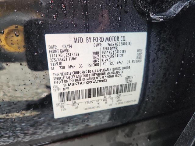 2024 Ford Explorer მანქანა იყიდება აუქციონზე, vin: 1FMSK7KHXRGA70992, აუქციონის ნომერი: 63155826