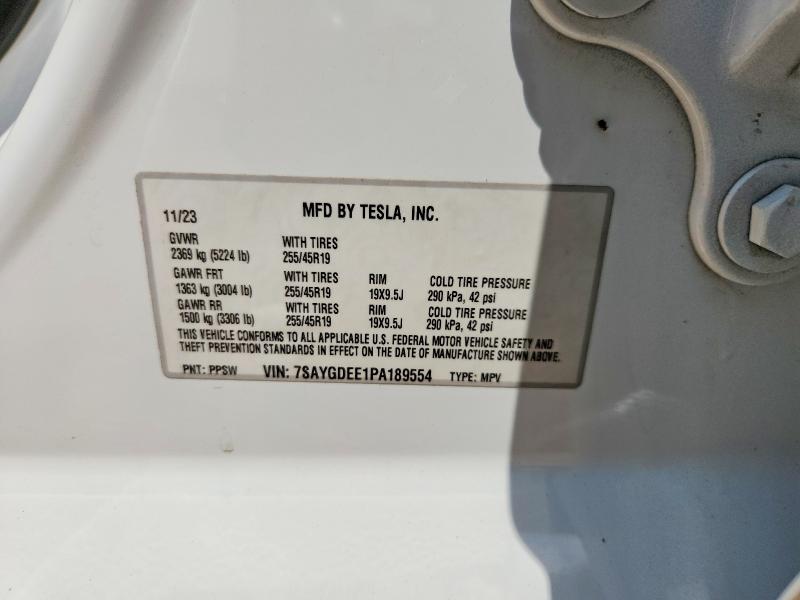 2023 Tesla Model Y მანქანა იყიდება აუქციონზე, vin: 7SAYGDEE1PA189554, აუქციონის ნომერი: 59282466