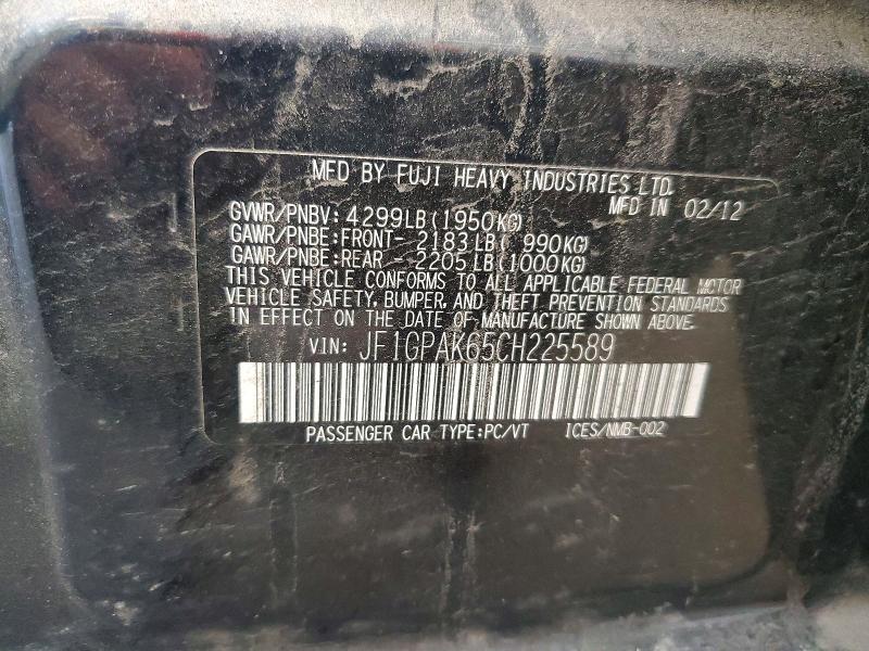 Продаж на аукціоні авто 2012 Subaru Impreza, vin: JF1GPAK65CH225589, номер лоту: 61230676