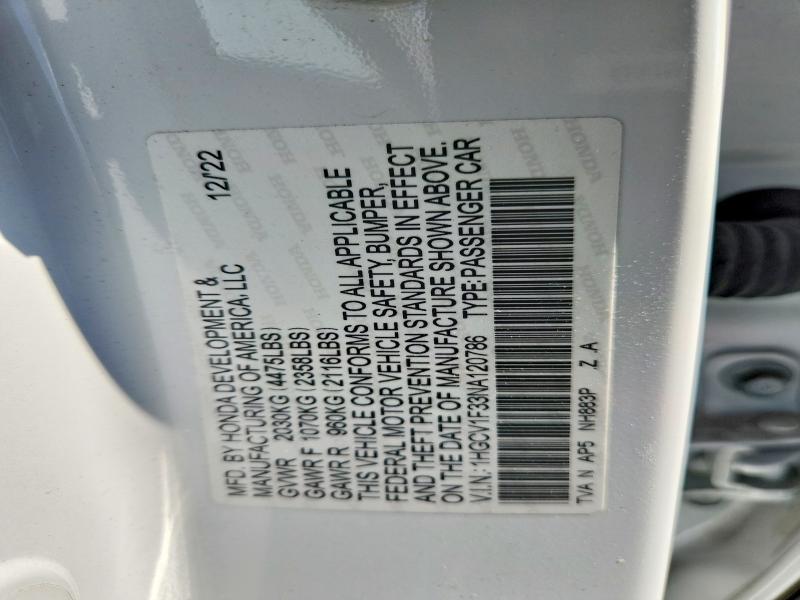2022 Honda Accord მანქანა იყიდება აუქციონზე, vin: 1HGCV1F33NA120786, აუქციონის ნომერი: 62458816