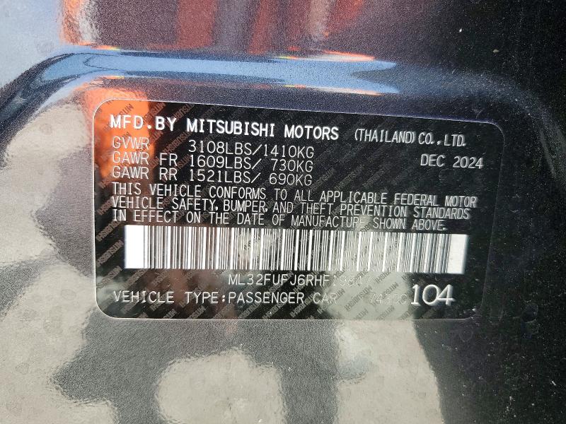2024 Mitsubishi Mirage მანქანა იყიდება აუქციონზე, vin: ML32FUFJ6RHF19847, აუქციონის ნომერი: 60392996