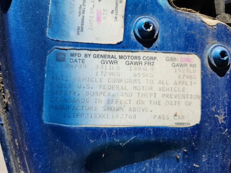 Продажа на аукционе авто 1989 Chevrolet Camaro, vin: 1G1FP21SXKL182768, номер лота: 60509116