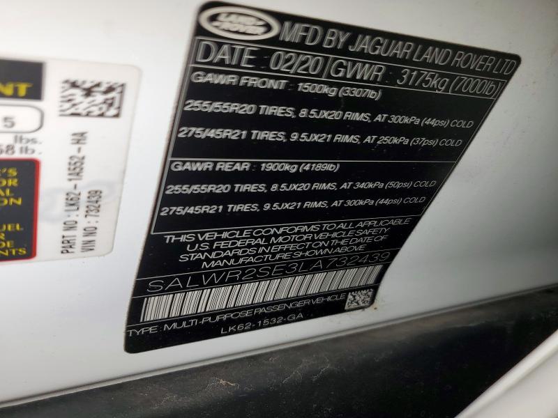 Aukcja sprzedaży 2020 Land Rover Range Rover Sport, vin: SALWR2SE3LA732439, numer aukcji: 60982656