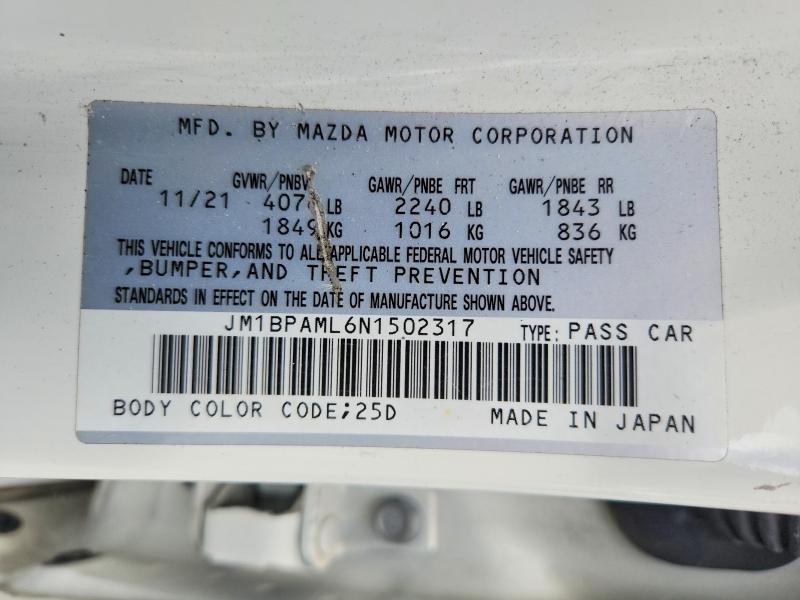 Продажа на аукционе авто 2022 Mazda 3, vin: JM1BPAML6N1502317, номер лота: 61705056