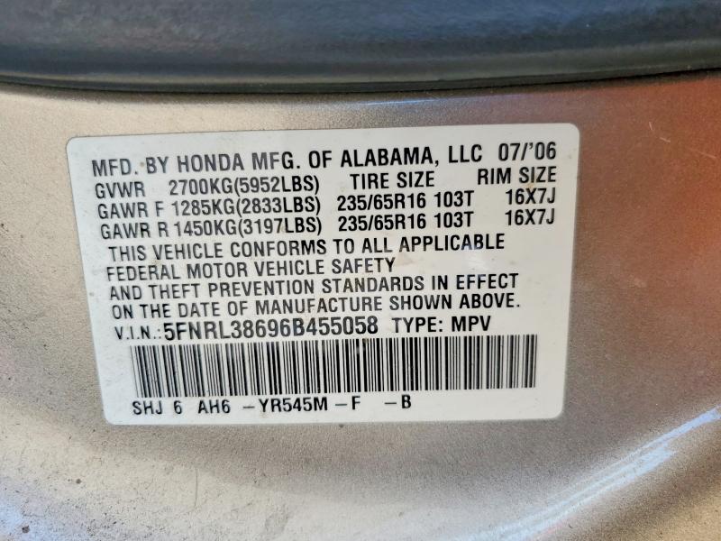 Продаж на аукціоні авто 2006 Honda Odyssey, vin: 5FNRL38696B455058, номер лоту: 61067846