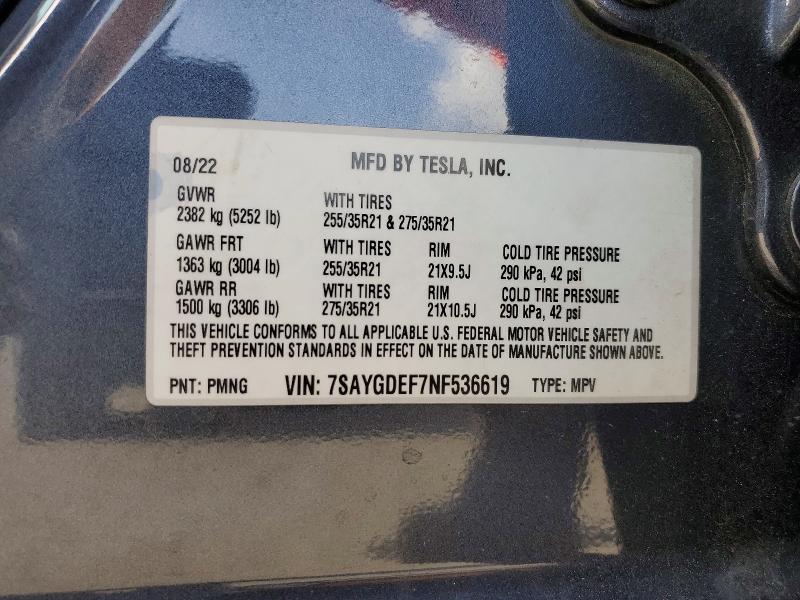 61377256 :رقم المزاد ، 7SAYGDEF7NF536619 vin ، 2022 Tesla Model Y مزاد بيع